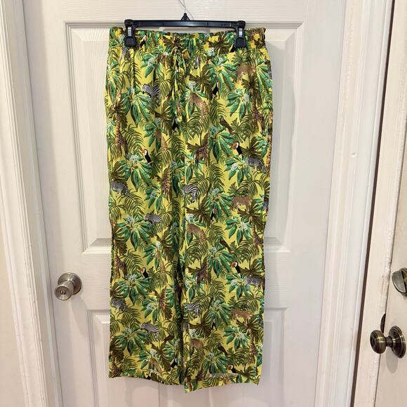 Jane + Delancey safari jungle animal palm print pull on trouser lounge pants Lg - Picture 1 of 9